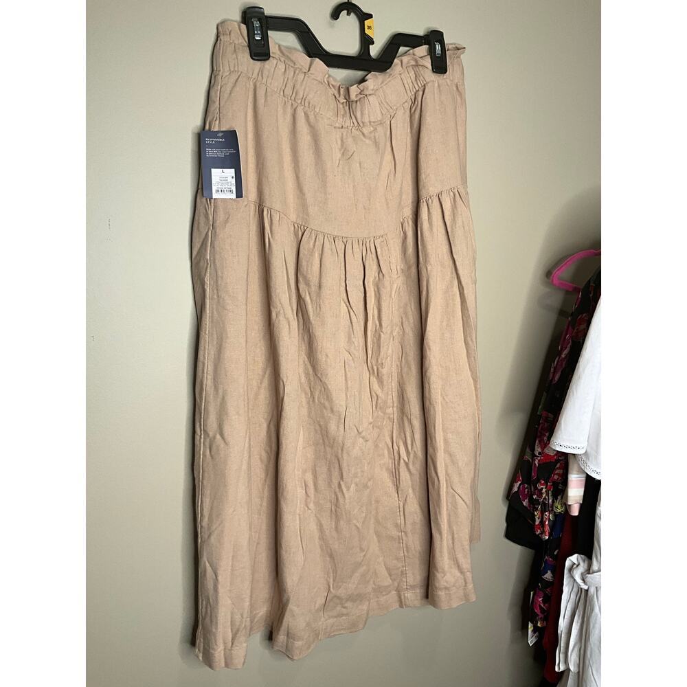 Universal Threads Linen Midi‎ Skirt Tie Waist Button Front Tan Womens Size L - Picture 4 of 4